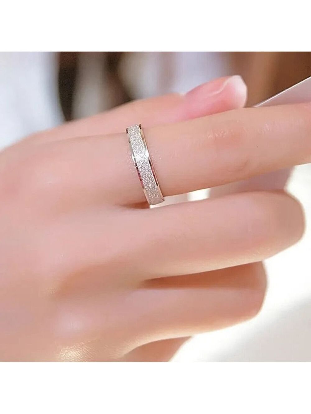 Glitter Band Ring Elegant Slim Matte Shine Women’s Sandblast Finish Ring Size 7